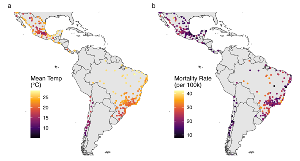 Extended Data Fig. 1 Annual median temperature and road traffic mortality rate by city.